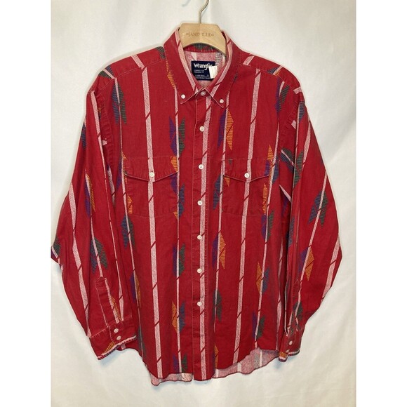 Vtg Wrangler Brushpopper Shirt 17-35 Striped Western 90s X-Long Tails Faded